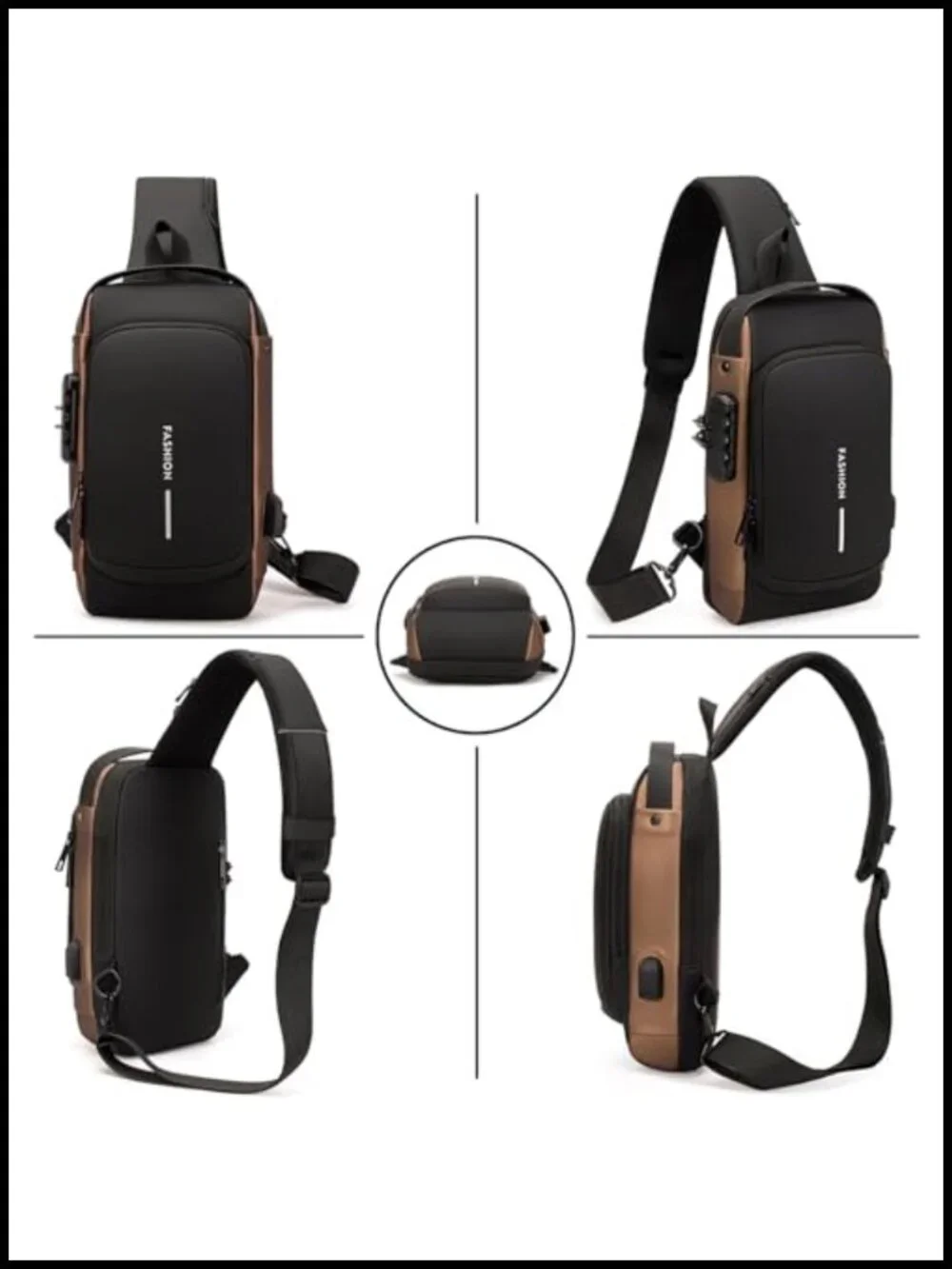 Men's Anti-Theft Sling Bag USB Charging Waterproof PU Leather Crossbody Backpack